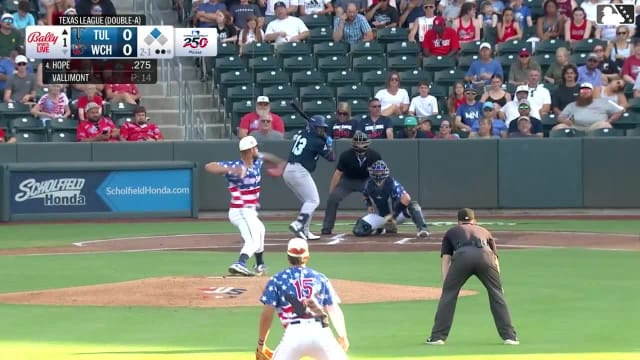 Zyhir Hope singles on a line drive to right fielder Garrett Spain. Elijah Hainline scores.