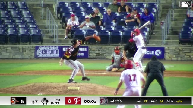 Coy James doubles (13) on a line drive to center fielder Stiven Martinez. Cashel Dugger scores. Manuel Cabrera to 3rd.