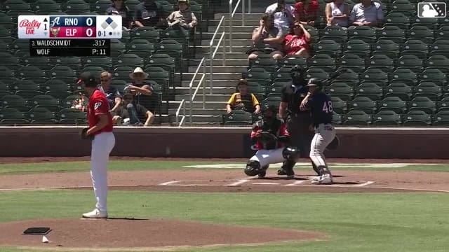 Ryan Waldschmidt out on a sacrifice fly to left fielder Nick Schnell. Tommy Troy scores.