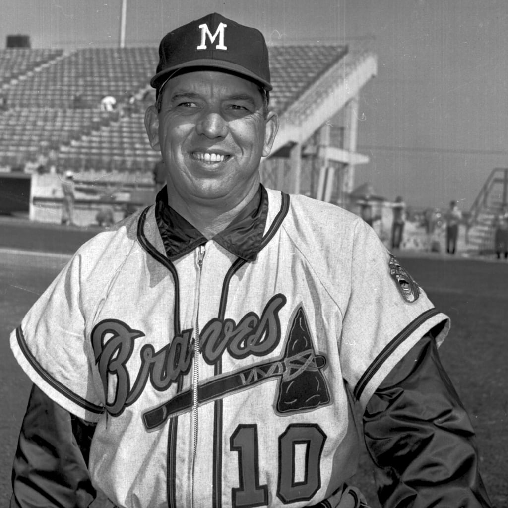 Bobby Bragan while coaching for the Milwaukee Braves