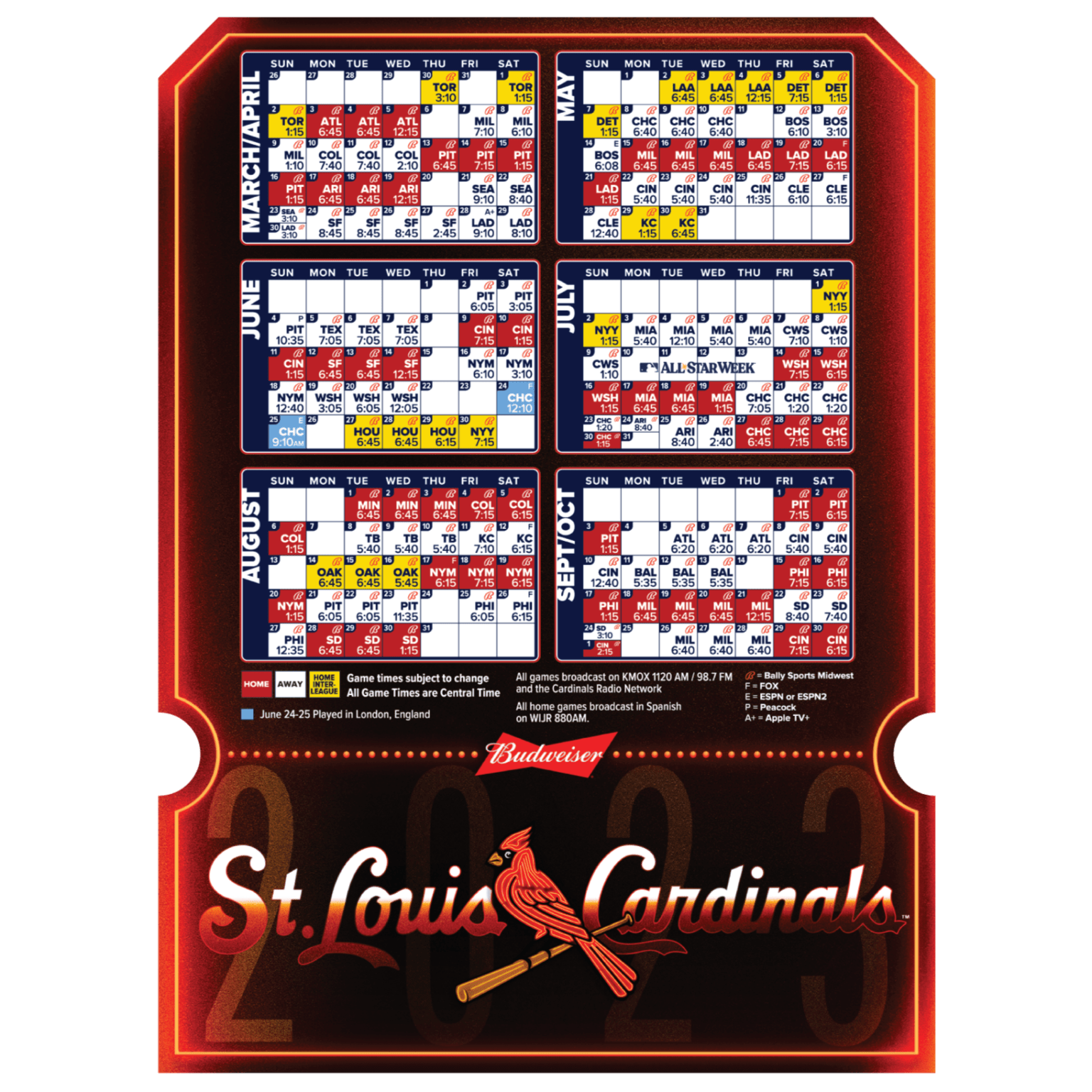 Printable St Louis Cardinals 2025 Schedule Kurt N Banks