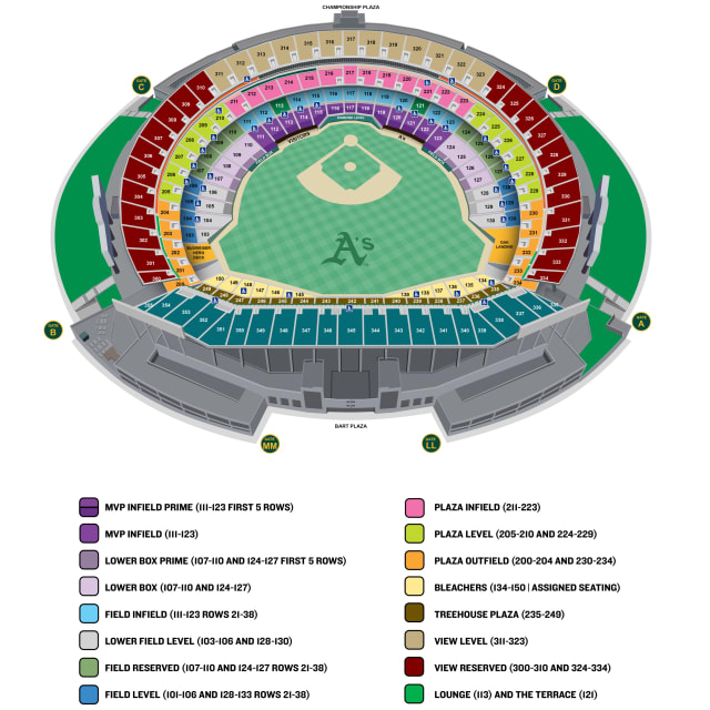 A's Seating Map with Netting Areas | Oakland Athletics