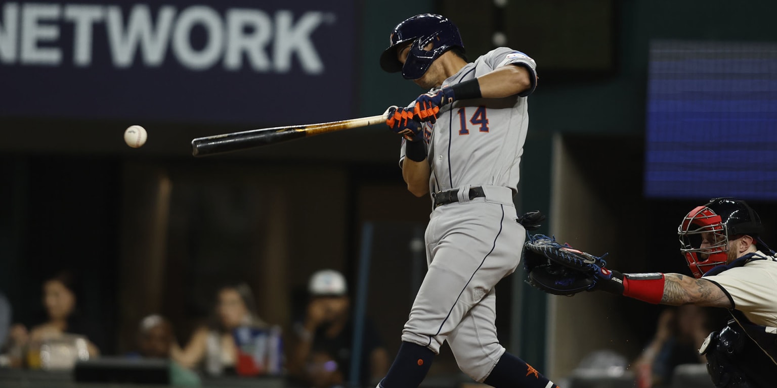 Houston, United States. 14th Apr, 2023. Houston Astros second baseman Mauricio  Dubon (14) during the MLB game between the Texas Ranges and the Houston  Astros on Friday, April 14, 2023 at Minute