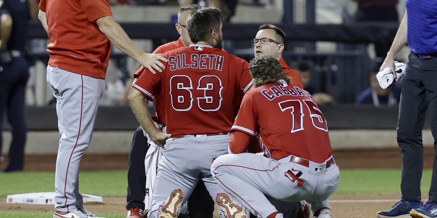 Angels starter Chase Silseth taken to hospital after getting hit by throw