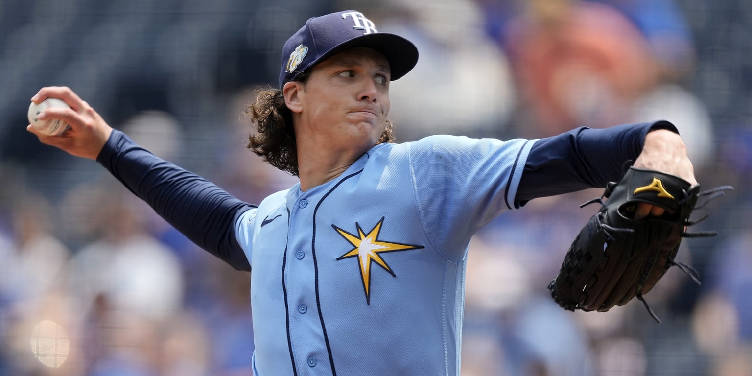 Tampa Bay Rays starting pitcher Tyler Glasnow throws in the second inning  of a baseball game between the Baltimore Orioles and the Tampa Bay Rays,  Saturday, Sept. 16, 2023, in Baltimore. The