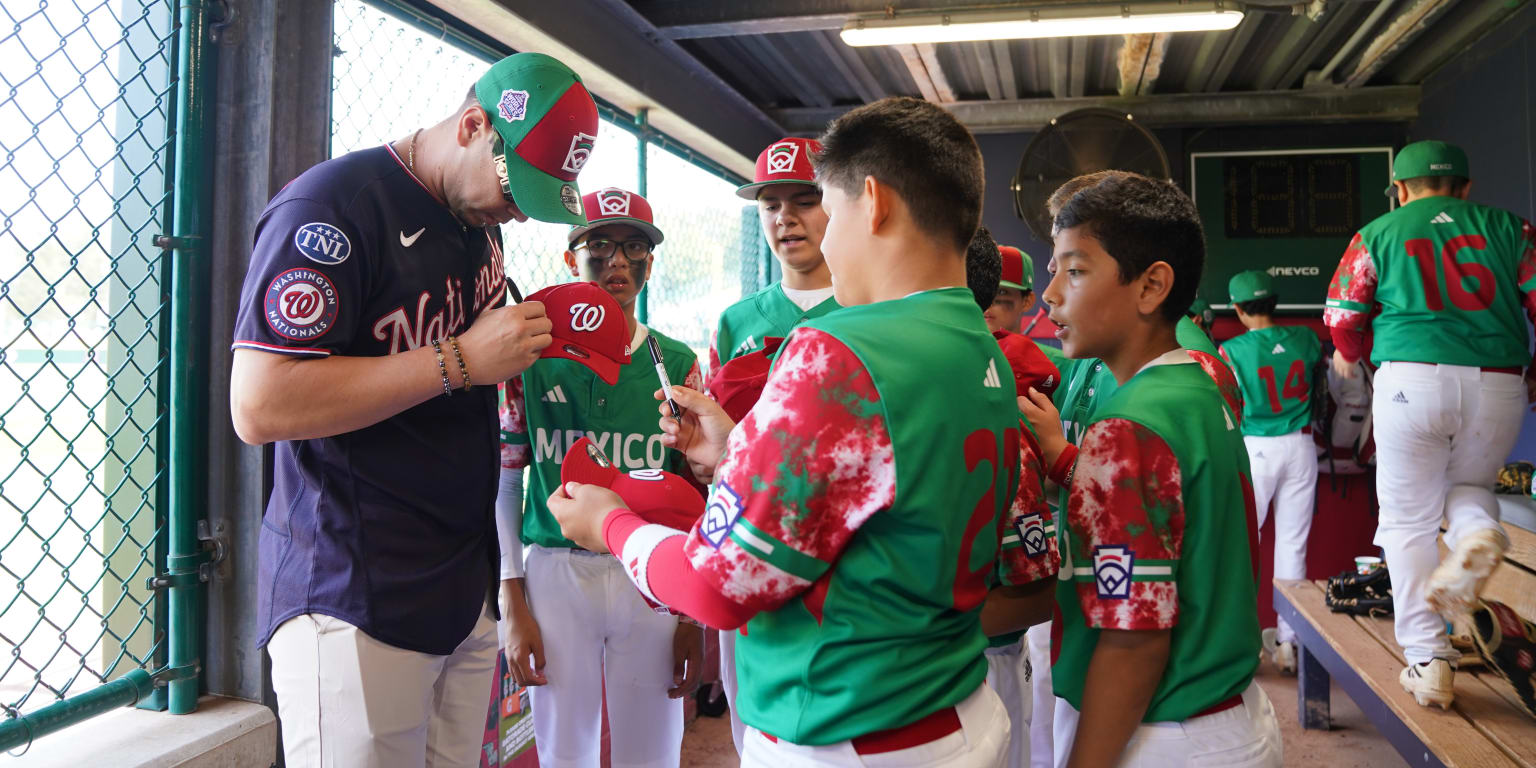 Joey Meneses of the Nationals Visits Team Mexico at Little League World Series