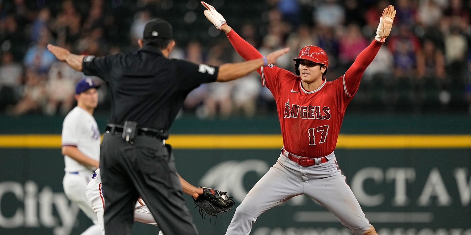 Los Angeles Angels' Shohei Ohtani is shown in western garb during his  as-bat as the Angels celebrate their Country Weekend promotion during the  first inning of a baseball game against the Minnesota