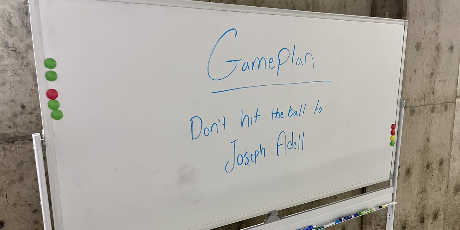 Mariners write message to hit away from Jo Adell on whiteboard