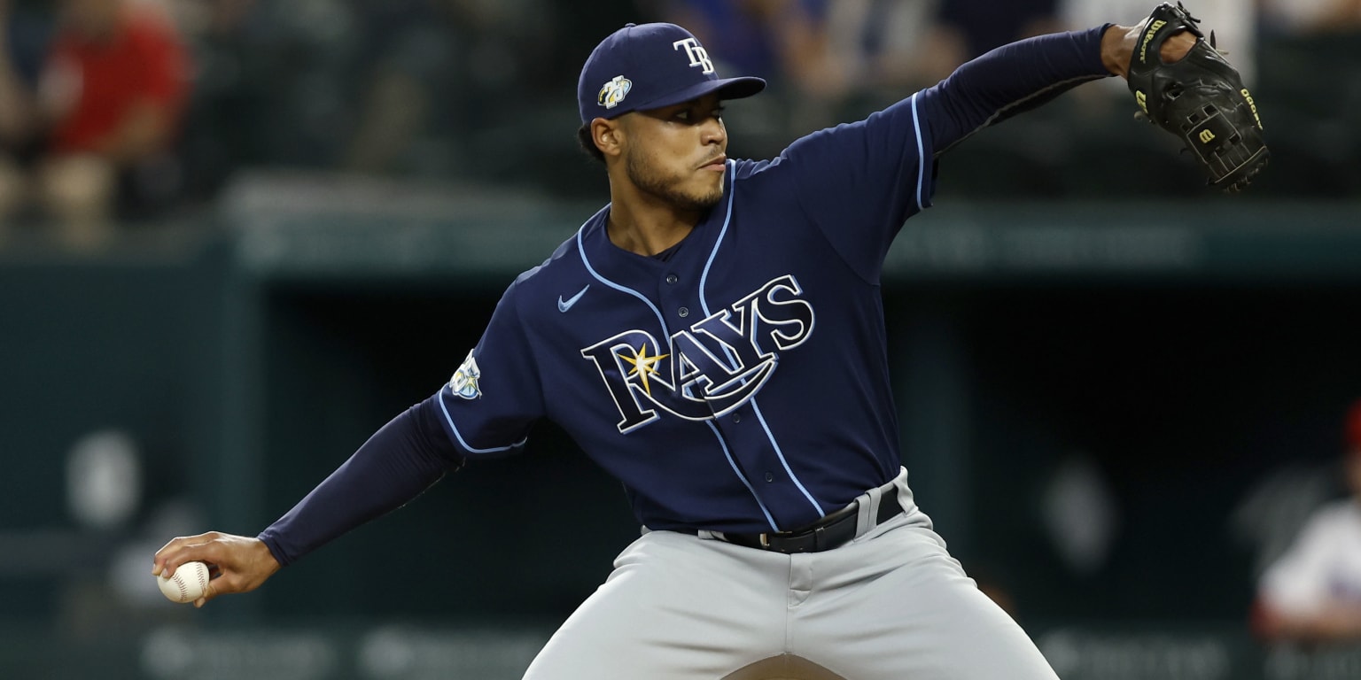 Tampa Bay Rays starter Taj Bradley pitches during a baseball game