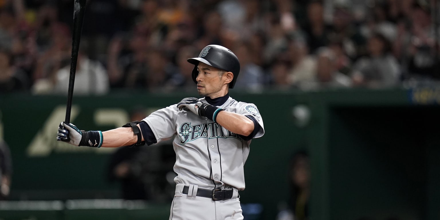 Seattle Mariners Baseball player Ichiro Suzuki batting at Safeco