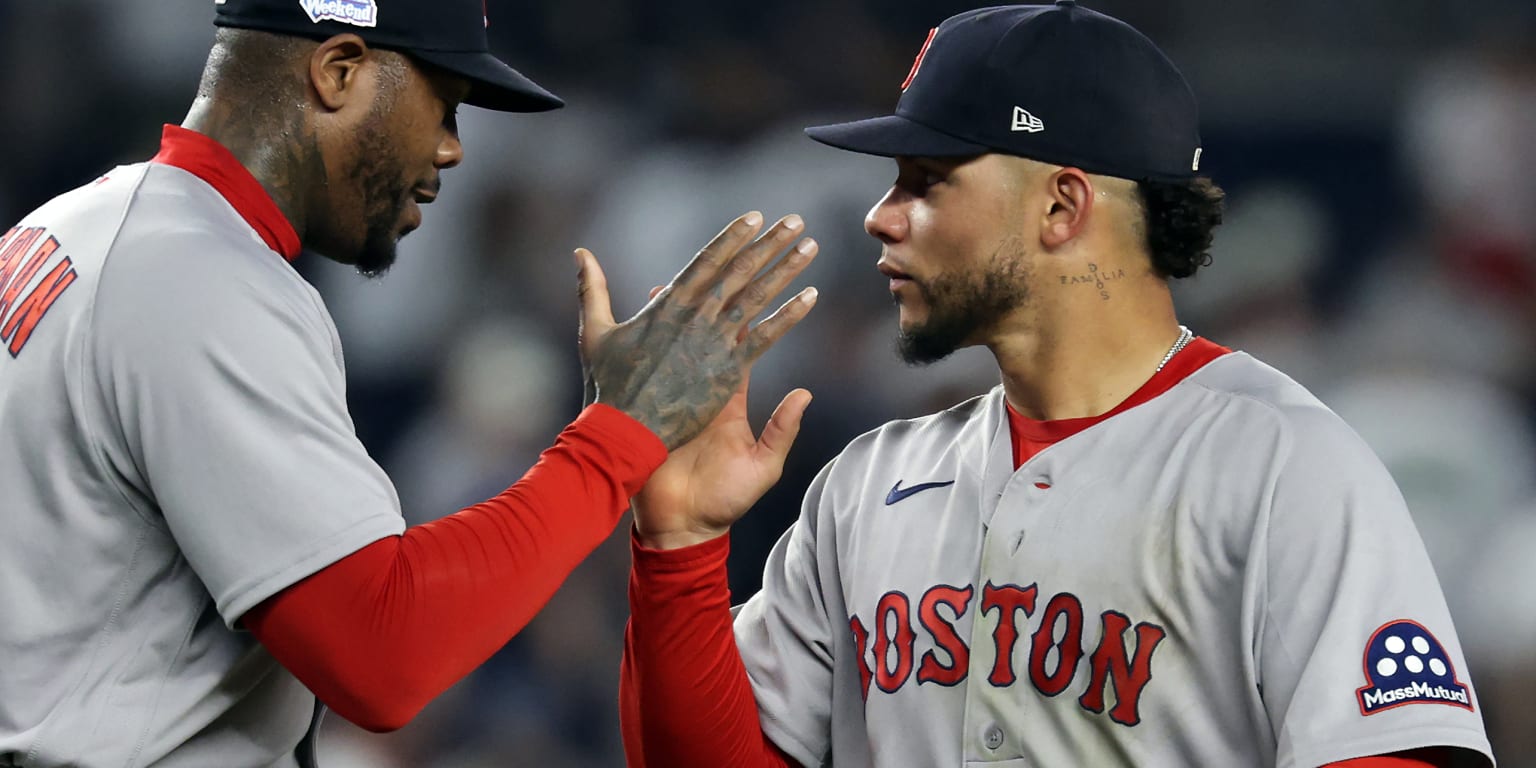 Boston Red Sox players during a 2026 MLB season game