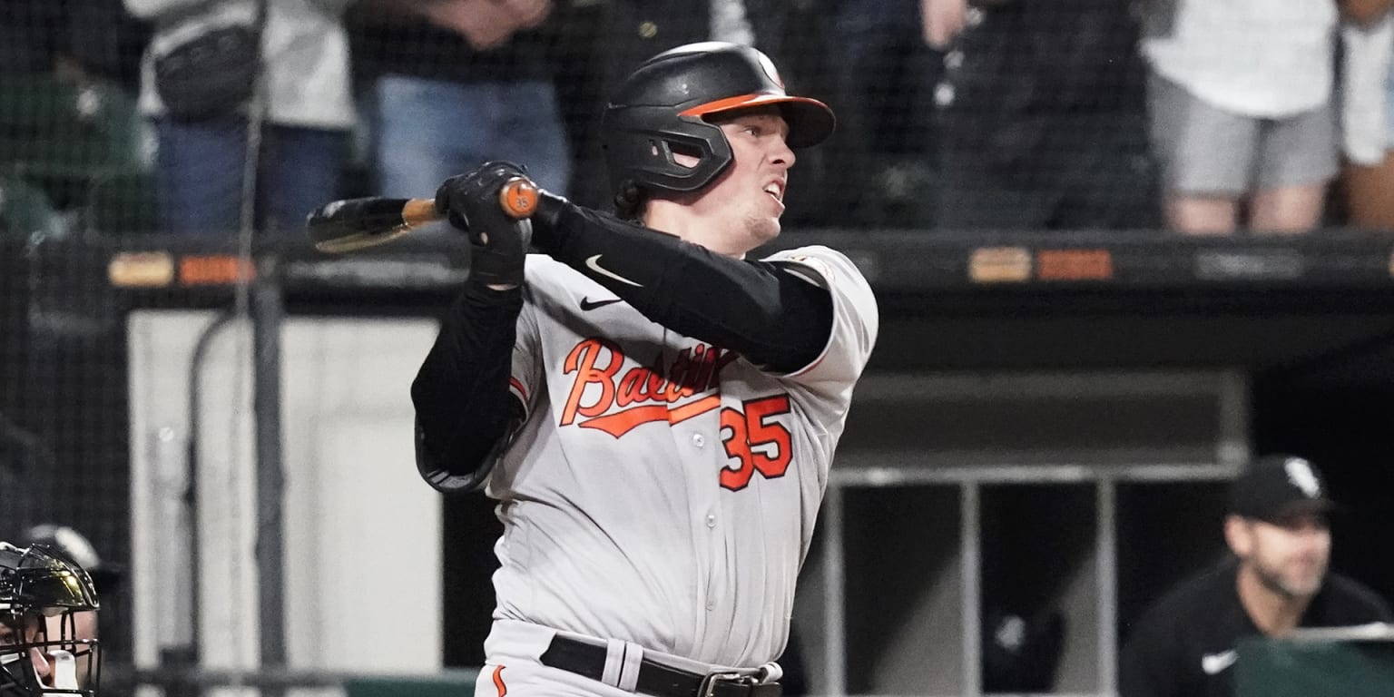 Adley Rutschman of the Baltimore Orioles celebrates a double in the News  Photo - Getty Images