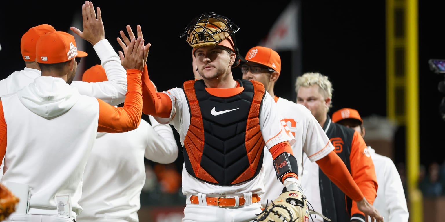 Catcher Patrick Bailey of the San Francisco Giants looks on