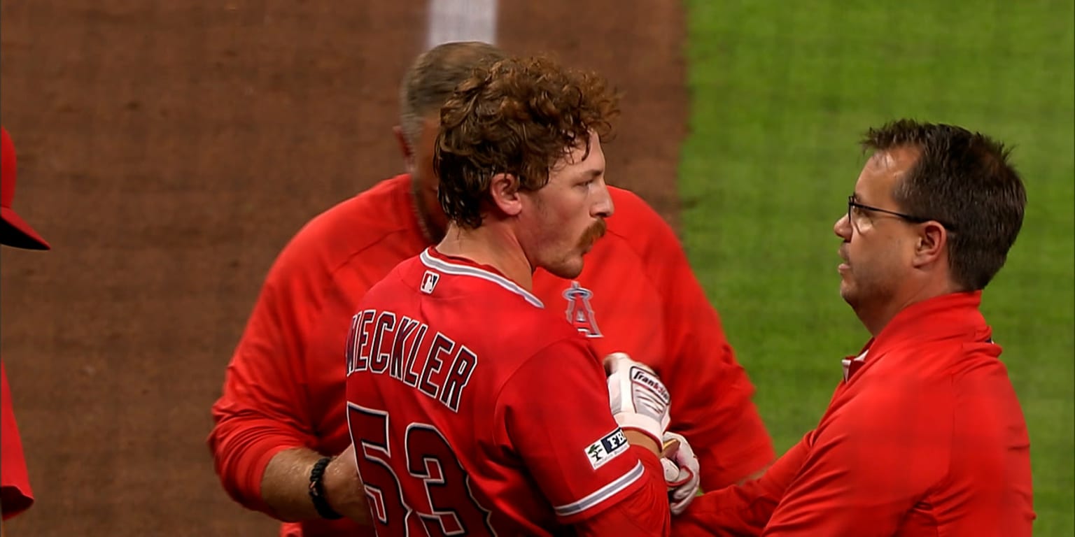 Meckler (pitch to head), Schanuel (right side) exit Angels game early