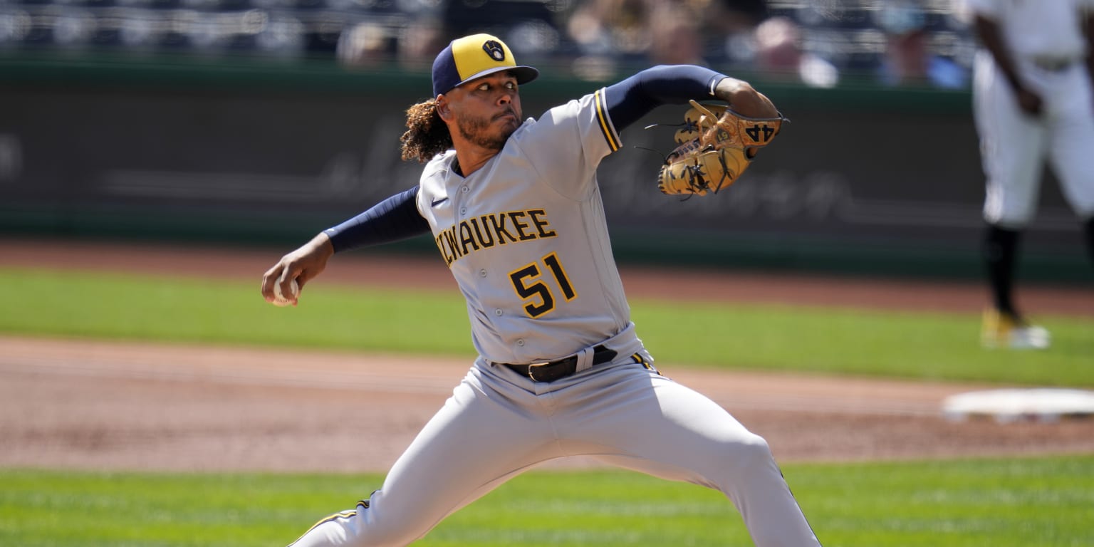 Pittsburgh, United States. 06th Sep, 2023. Milwaukee Brewers starting  pitcher Freddy Peralta (51) throws in the third inning against the  Pittsburgh Pirates at PNC Park on Wednesday, September 6, 2023 in  Pittsburgh.