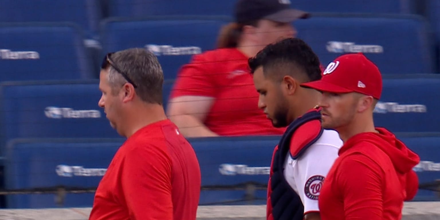Nationals catcher Ruiz exits after taking foul ball off mask
