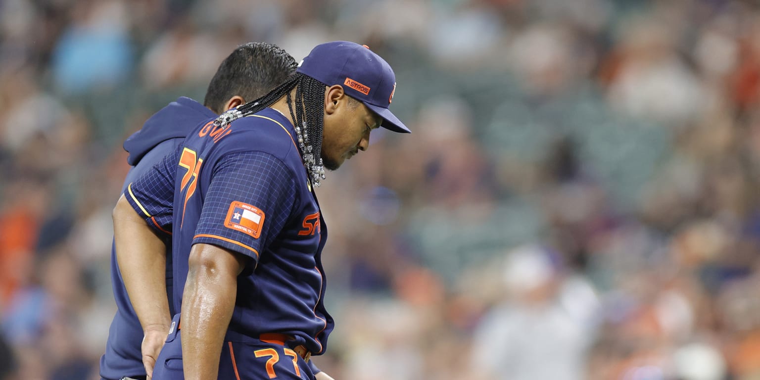 Luis Garcia is out of the Astros game with an elbow injury