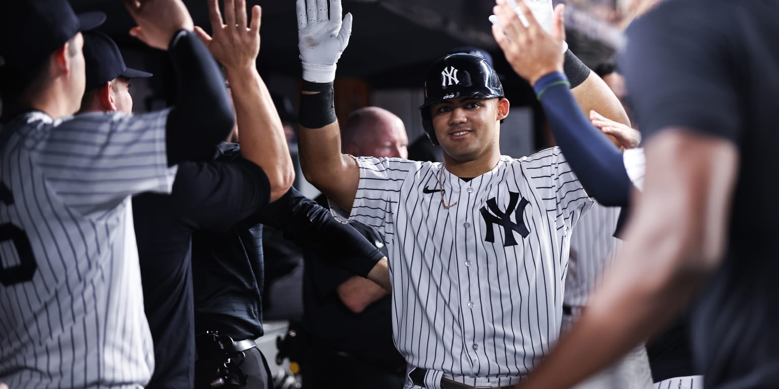 Jason Dominguez hits his first homer at Yankee Stadium, collecting 3 hits