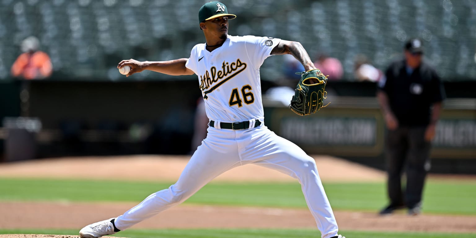 Oakland Athletics pitcher Luis Medina throws against the Arizona