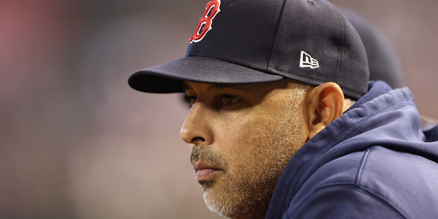 Bronx, USA. 08th Apr, 2022. Boston Red Sox manager Alex Cora, center  watches his team bat against the New York Yankees in the first inning on  opening day at Yankee Stadium on