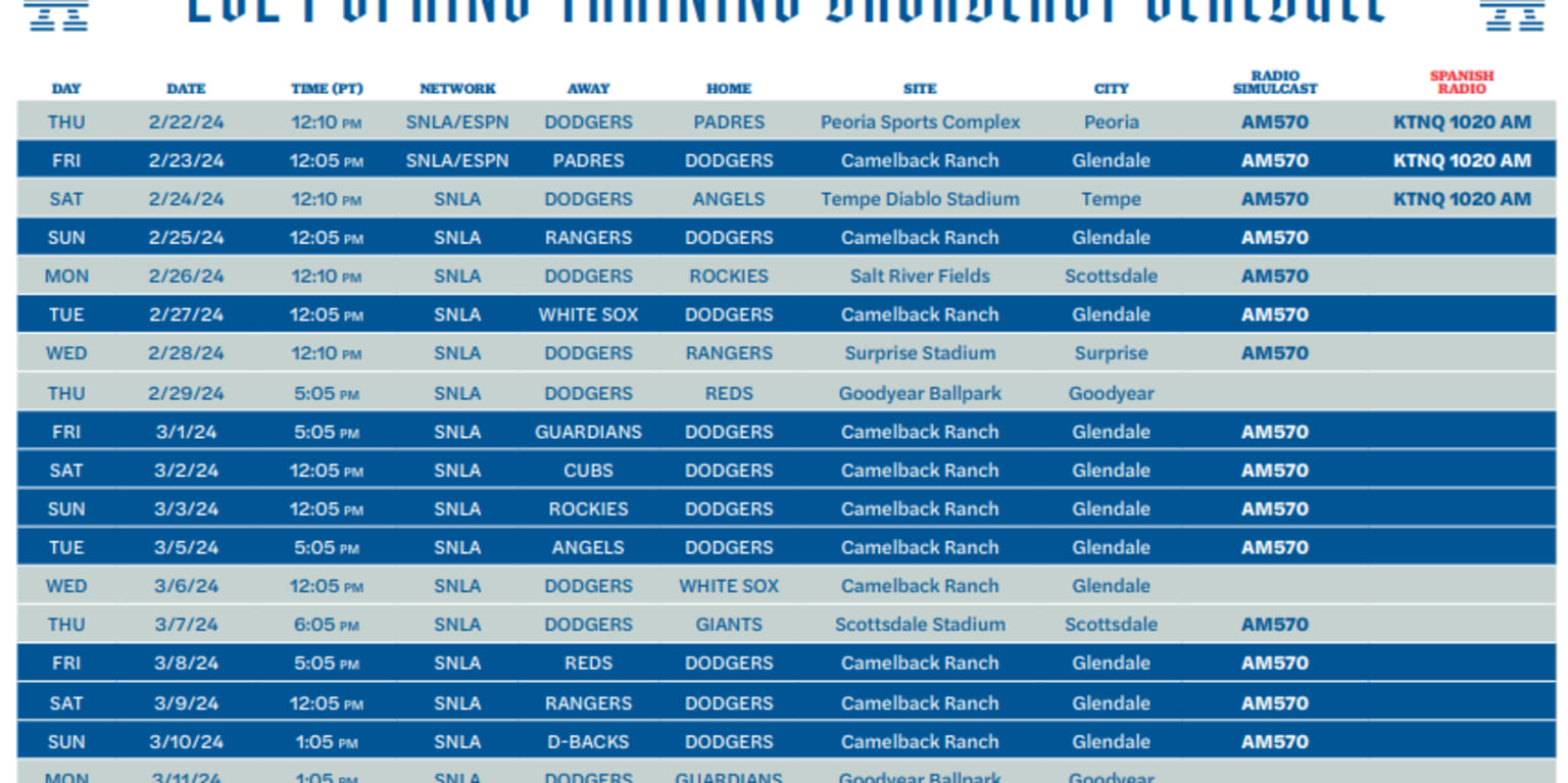 Press release: Dodgers announce 2024 Spring Training broadcast schedule