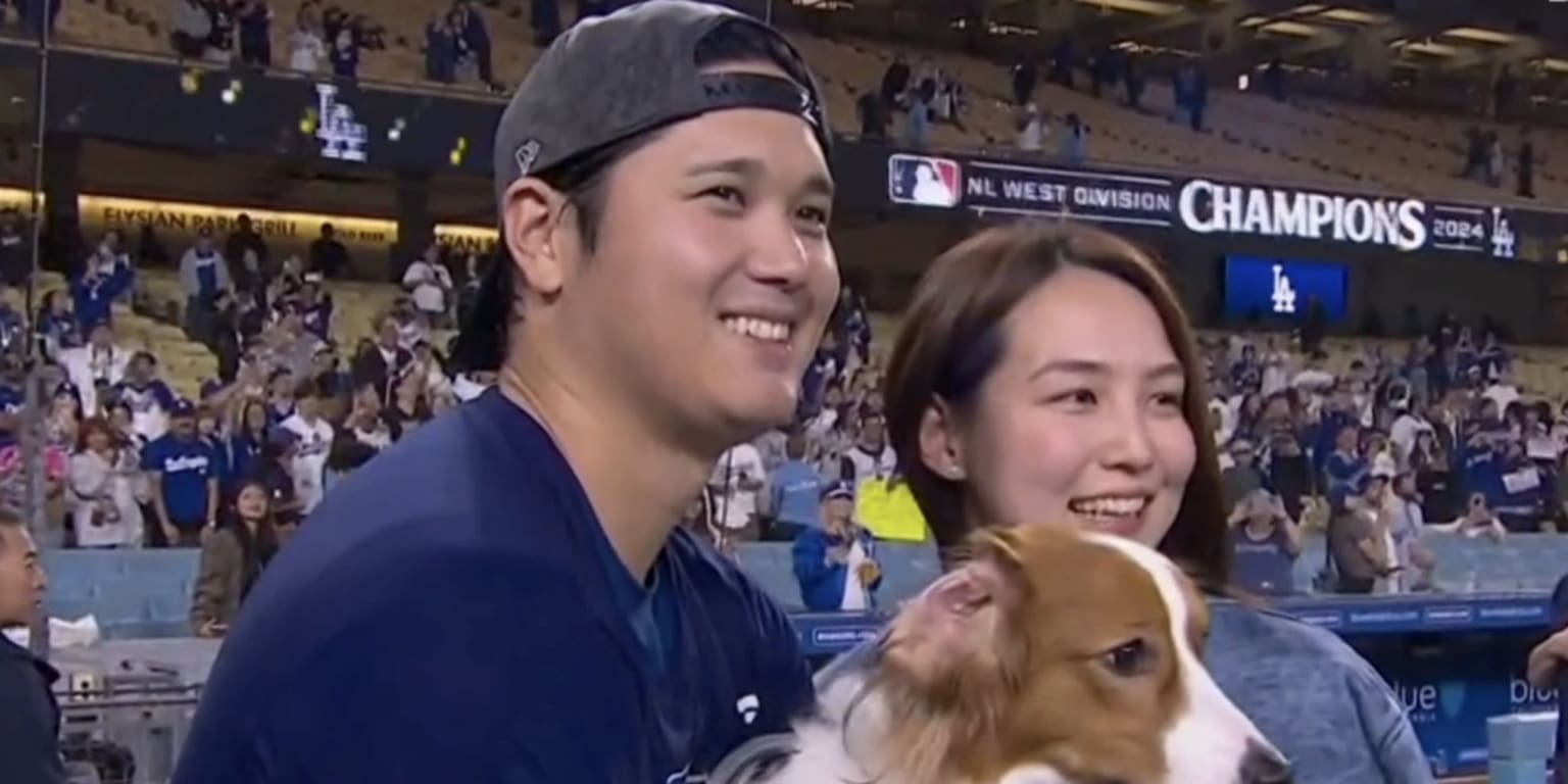 Even Ohtani's dog gets in on NL West title celebration
