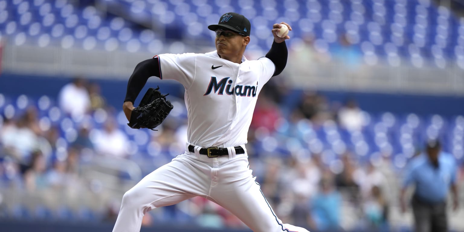 Jesus Luzardo of the Miami Marlins pitches against the New York