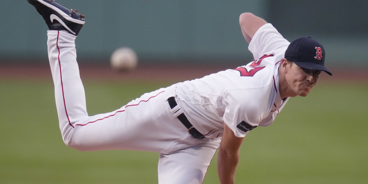 Boston Red Sox starting pitcher Nick Pivetta reacts at the end of a baseball  game against