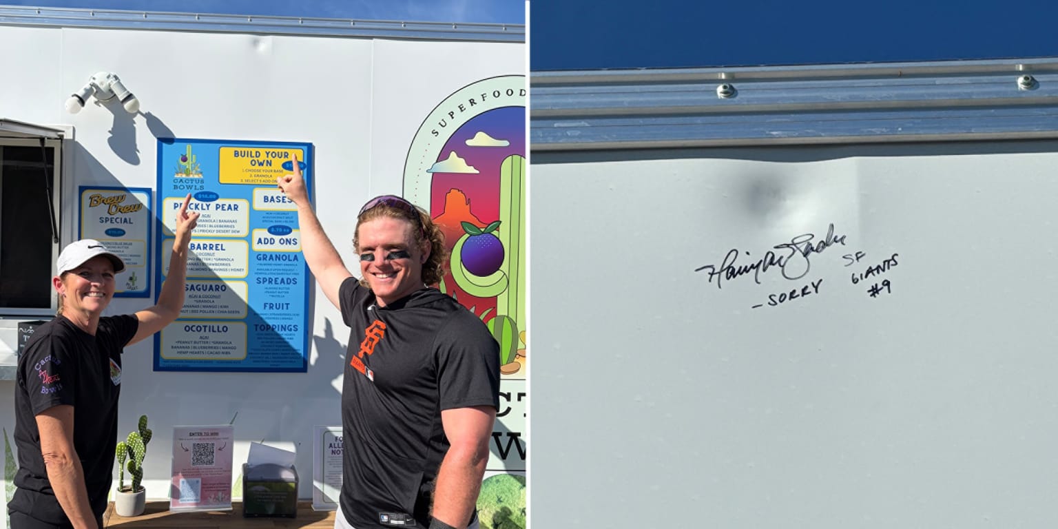 'Sorry': Bader's first Giants homer makes a dent -- literally 