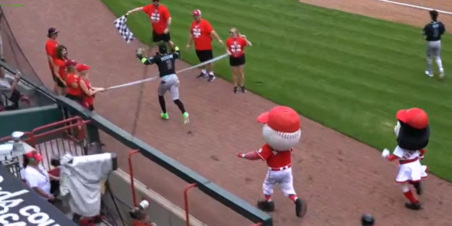 Mascot race rudely interrupted by a visitor, who then went to play shortstop