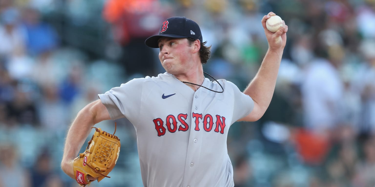 A Red Sox pitcher delivers during Boston's road game against the Athletics.