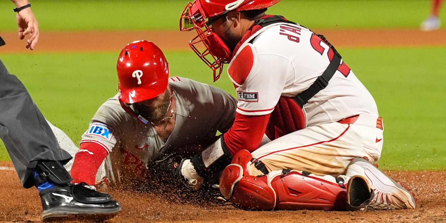Harper caught stealing home as Phils find way around baserunning miscues
