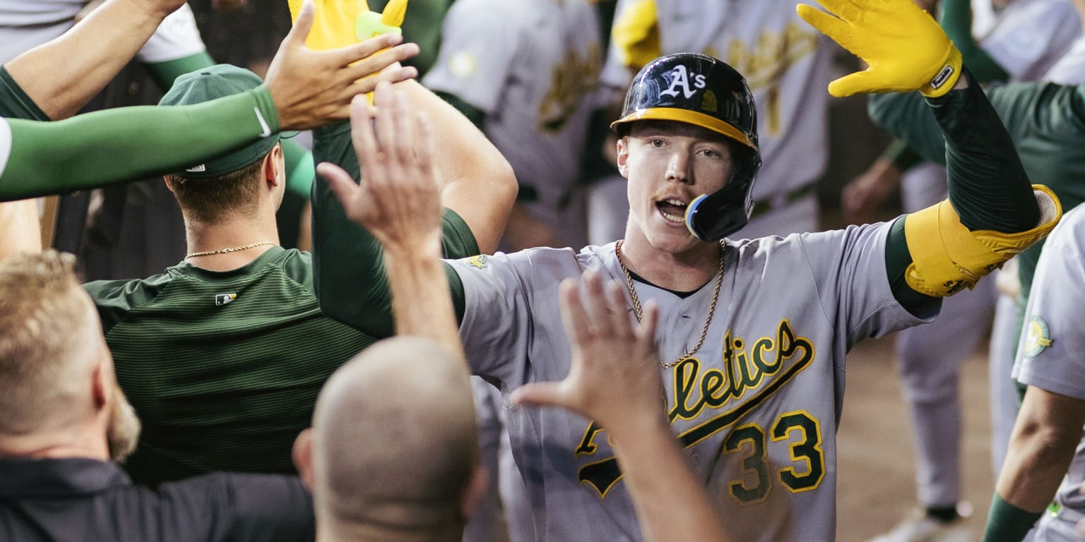 Bolte bops pair of homers in coming-out party as A's thump Rangers