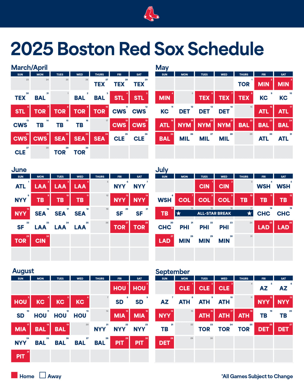 Printable Schedule Boston Red Sox