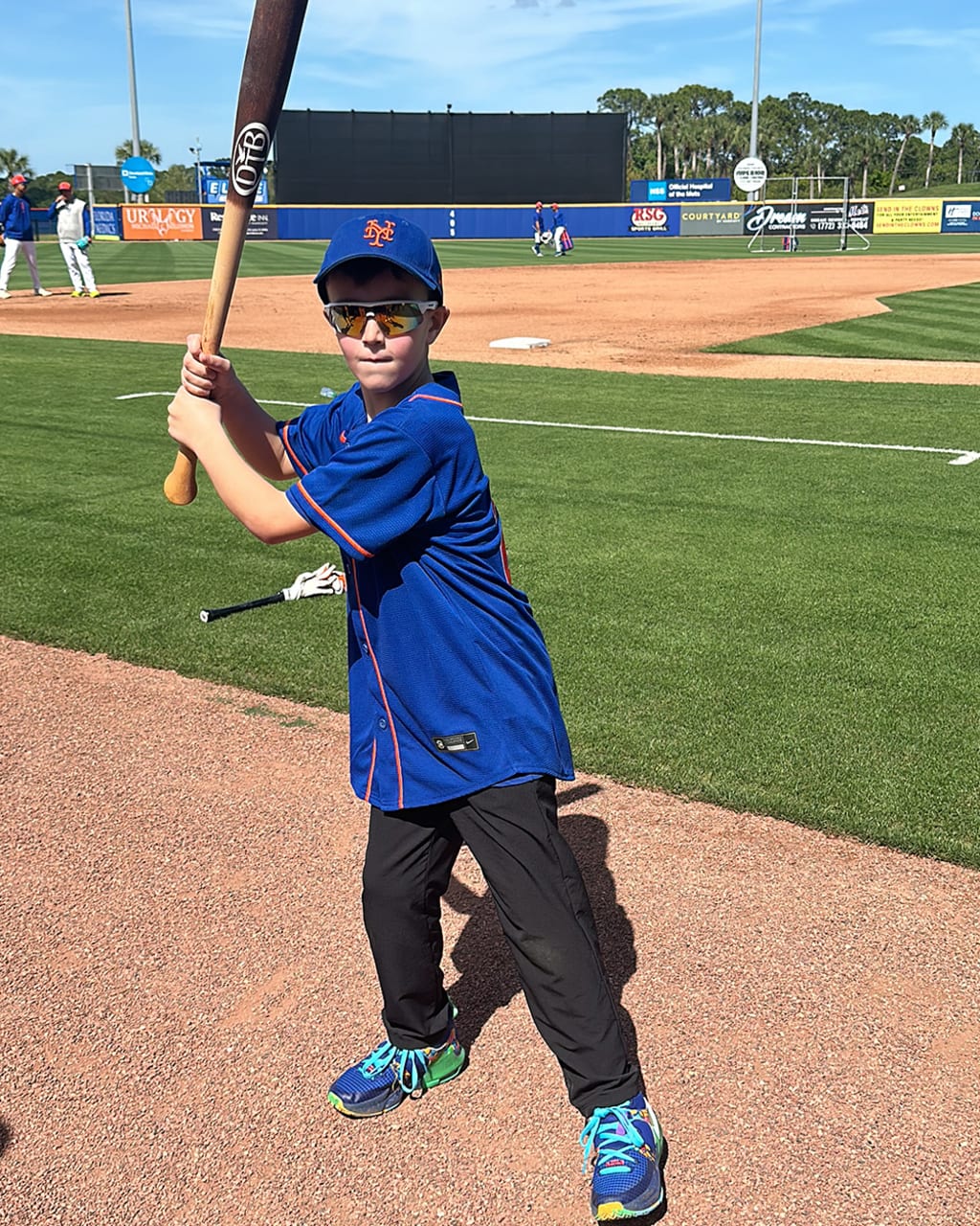 Mason Maier and his new bat at Mets camp