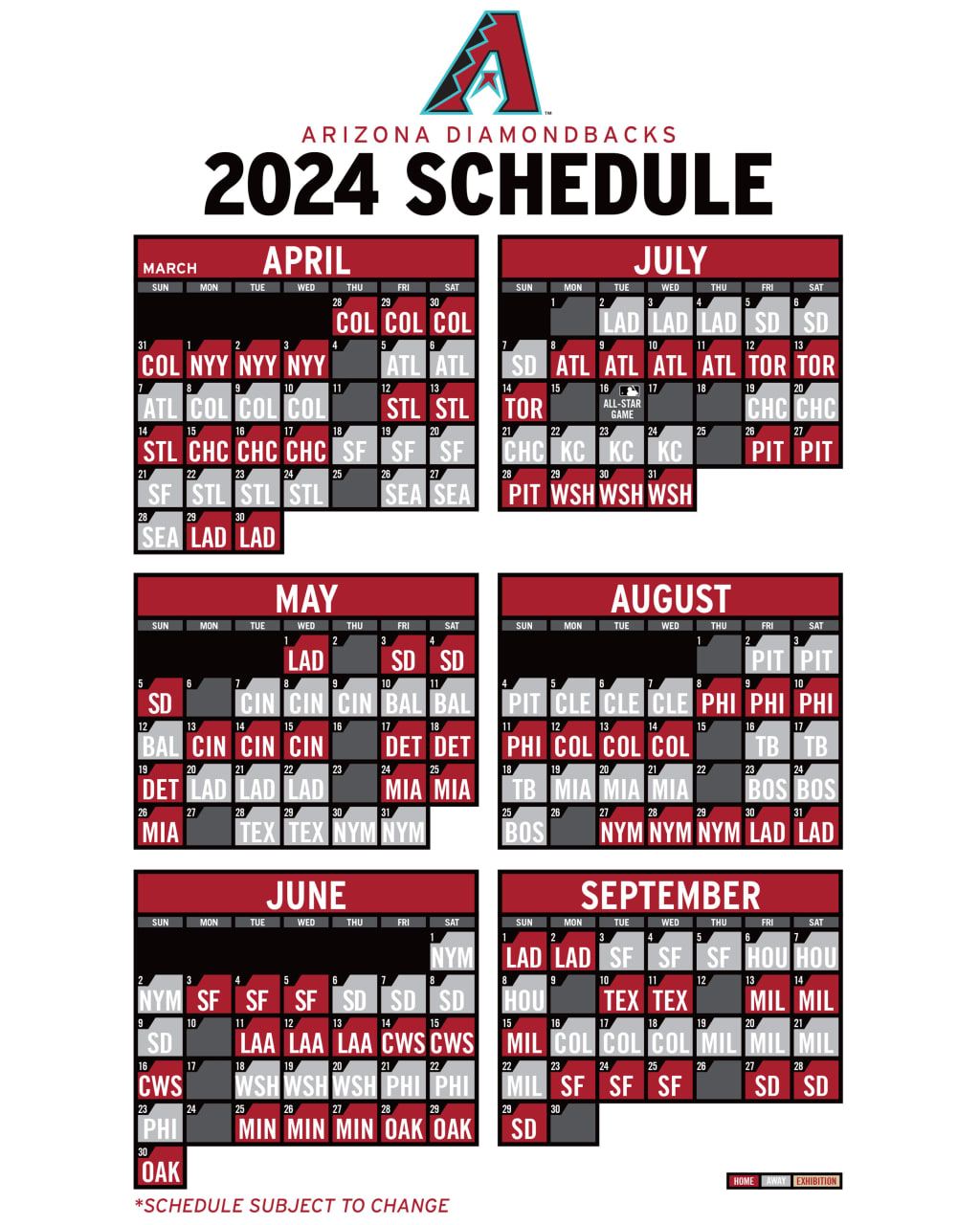 Arizona Diamondbacks 2024 Schedule Printable Gaby Pansie