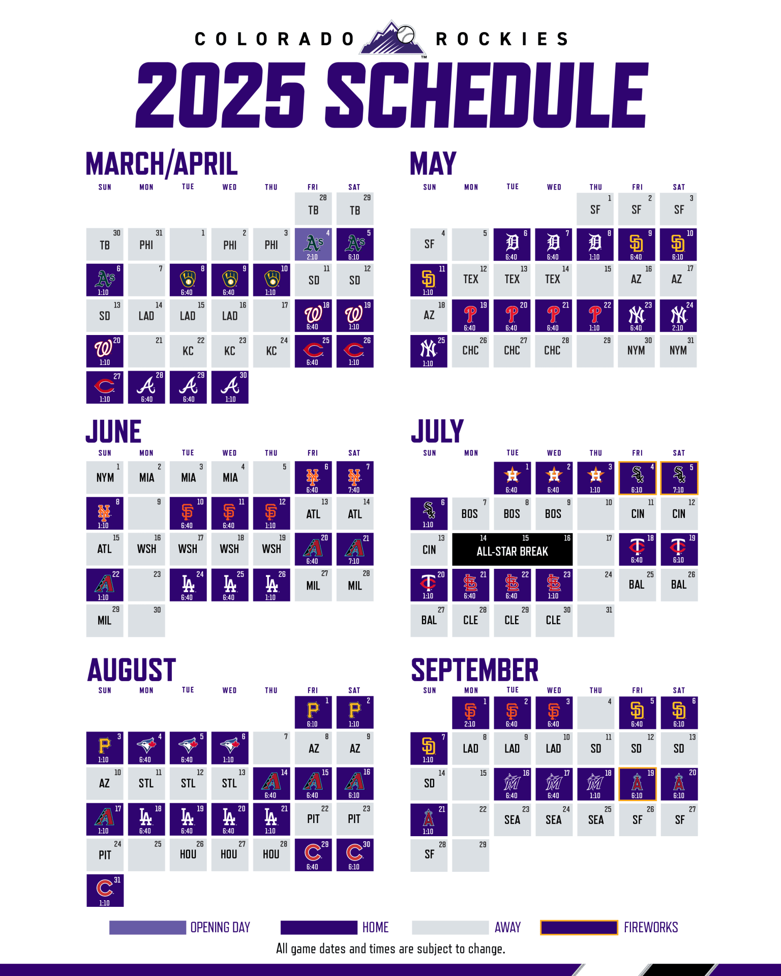 Printable Schedule Colorado Rockies