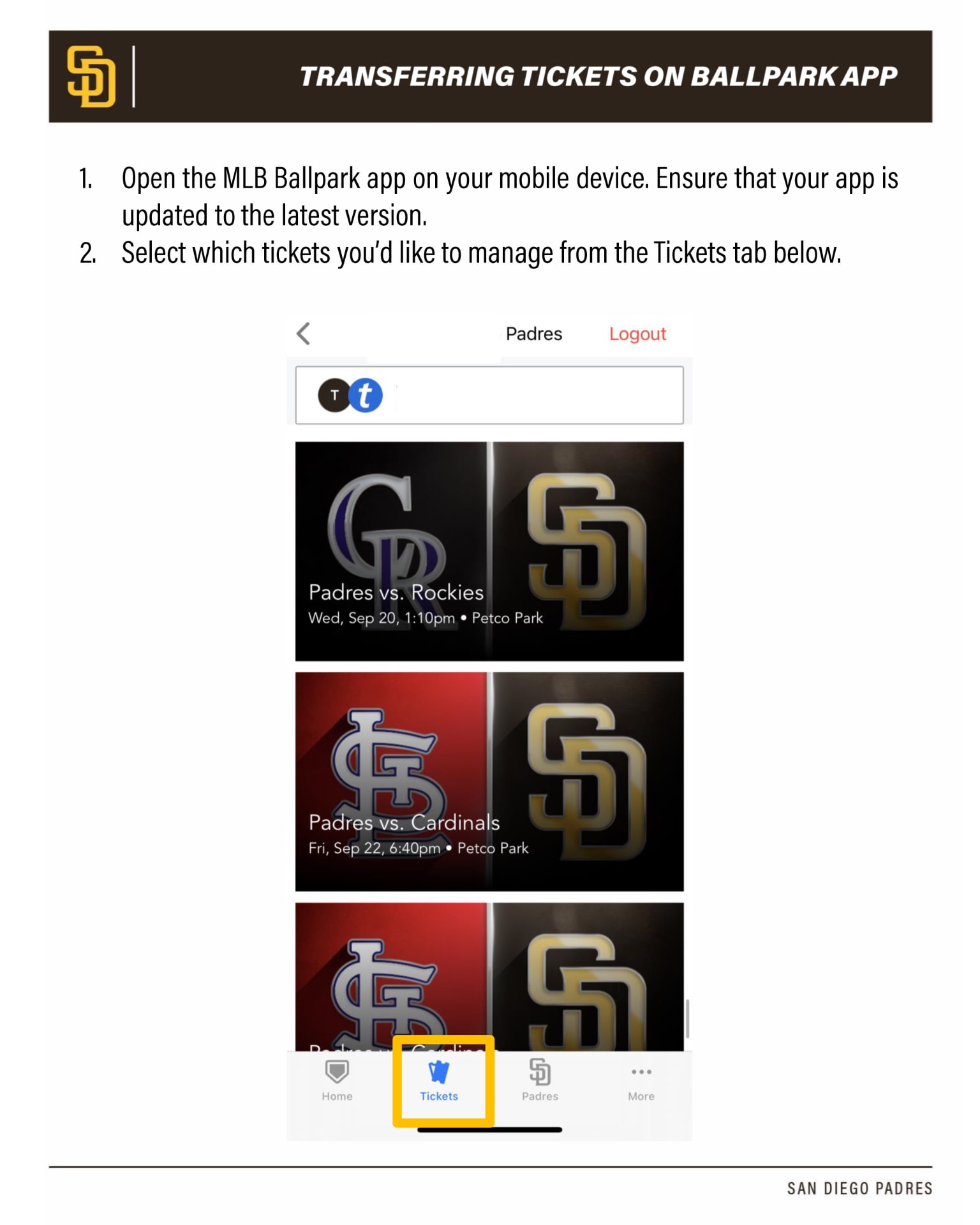 MLB Ballpark App, Padres