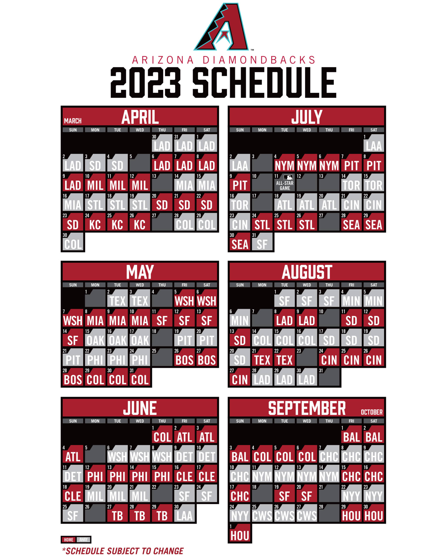 EightSevenThreeTwoSixNineOne Arizona Diamondbacks Schedule 2023 Printable