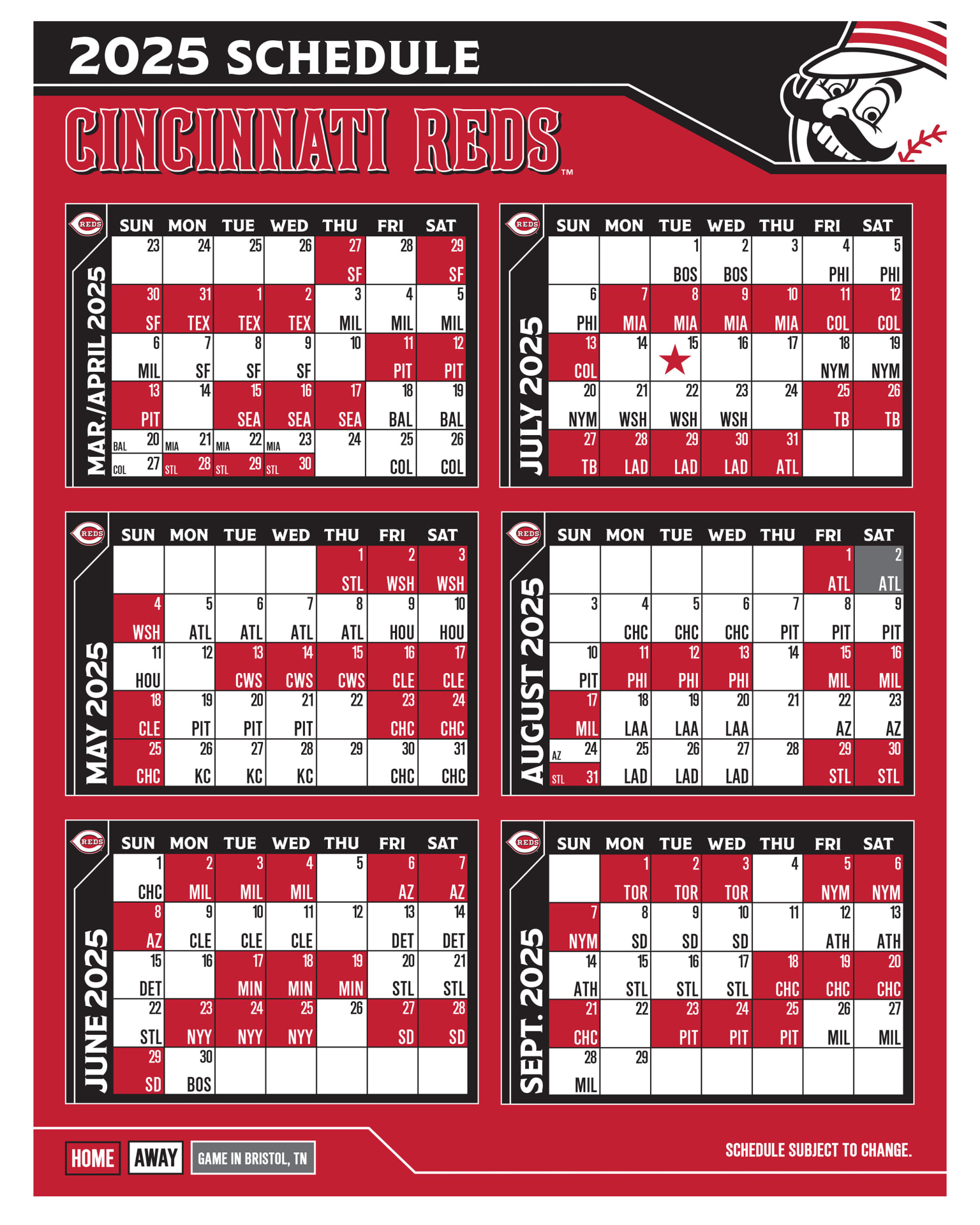 Printable Schedule Schedule Cincinnati Reds