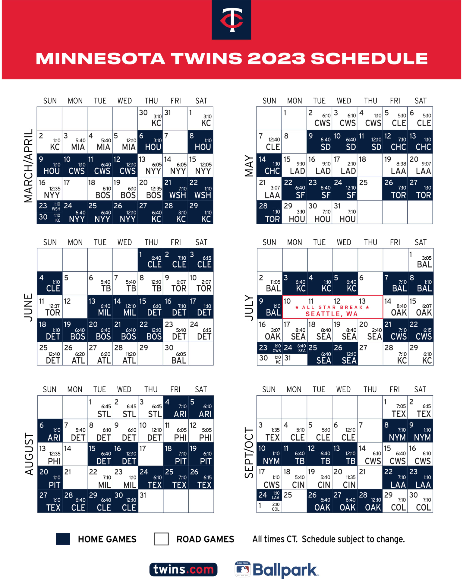 Printable Schedule Minnesota Twins
