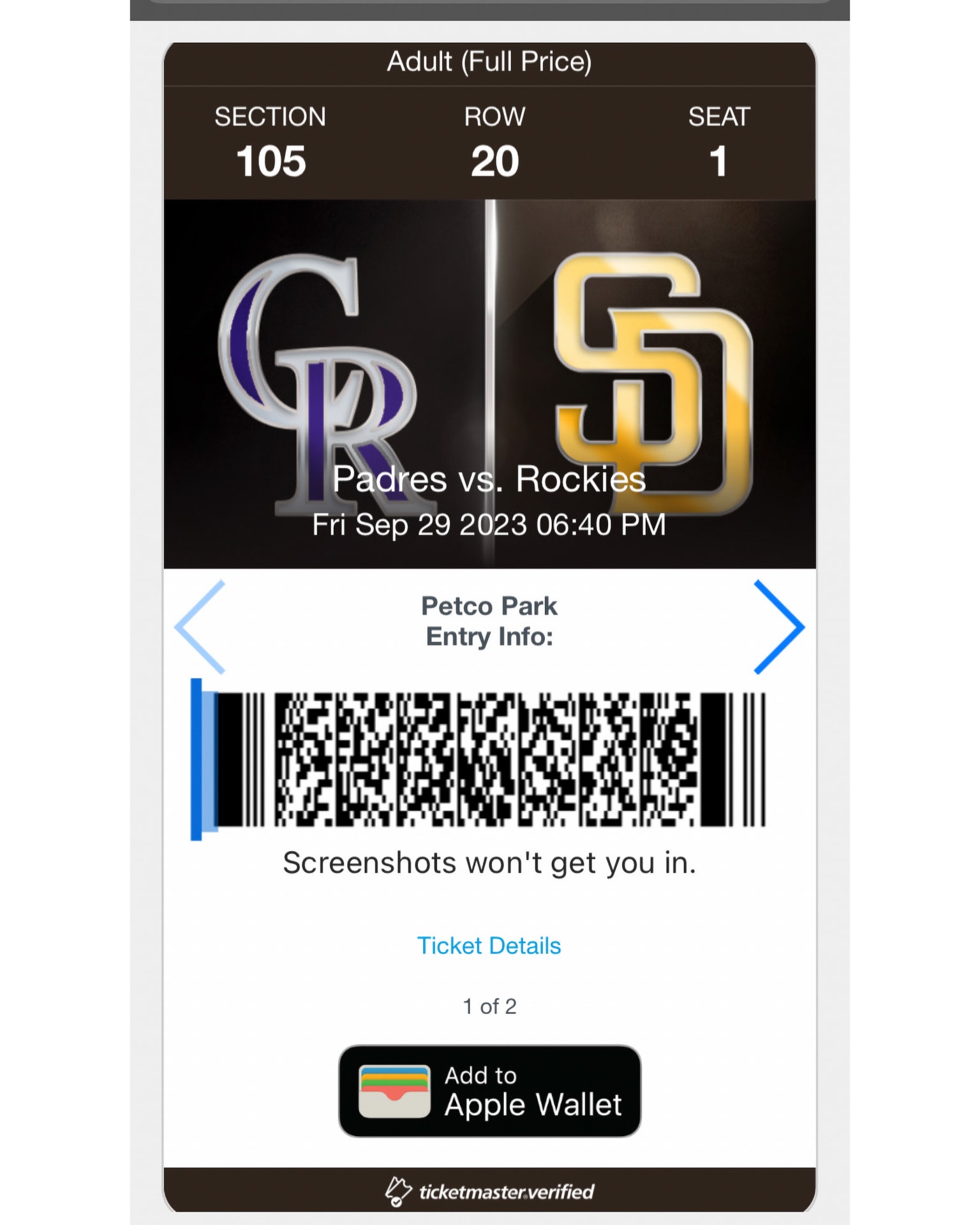 Ticketmaster SafeTix San Diego Padres