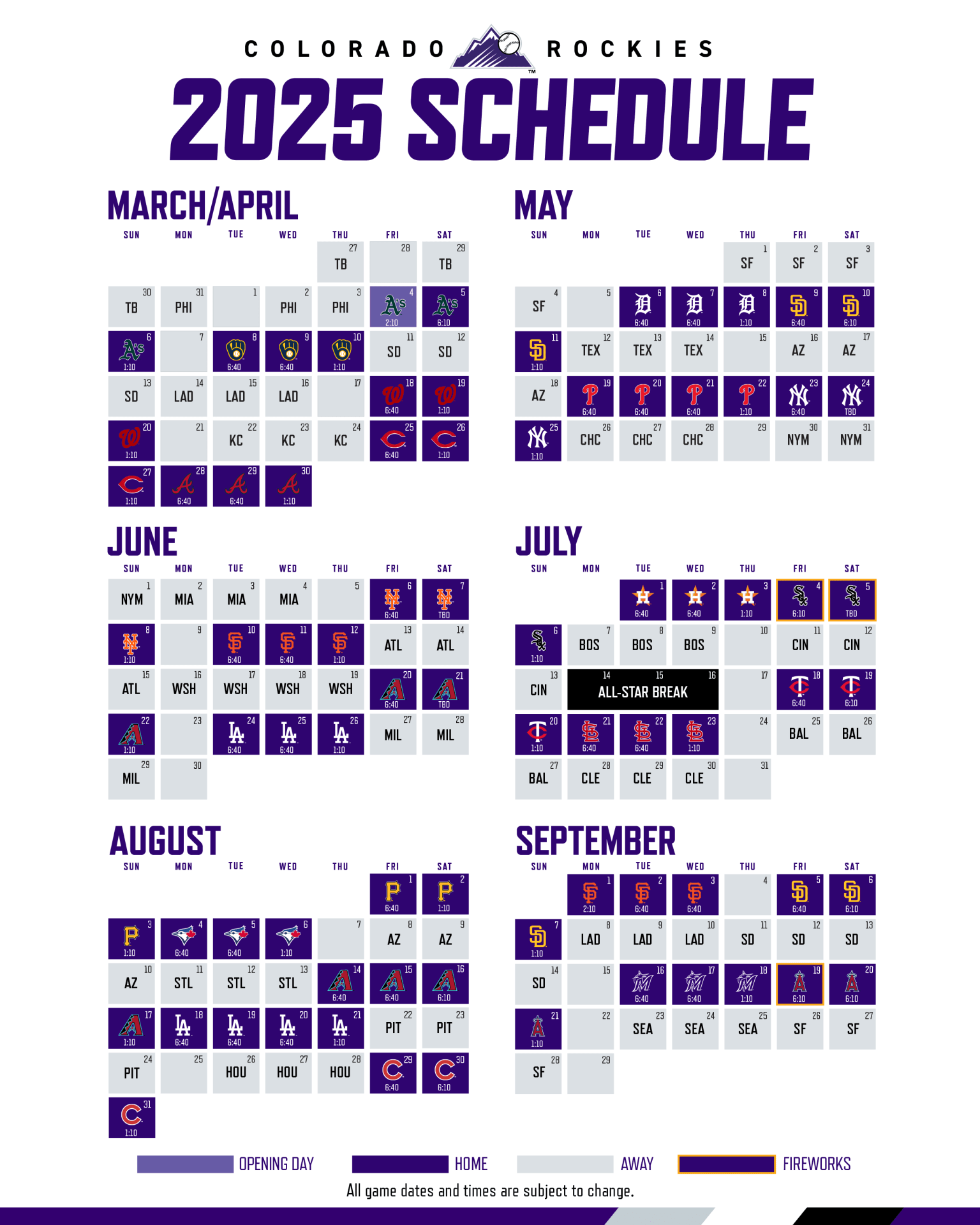 Printable Schedule Colorado Rockies