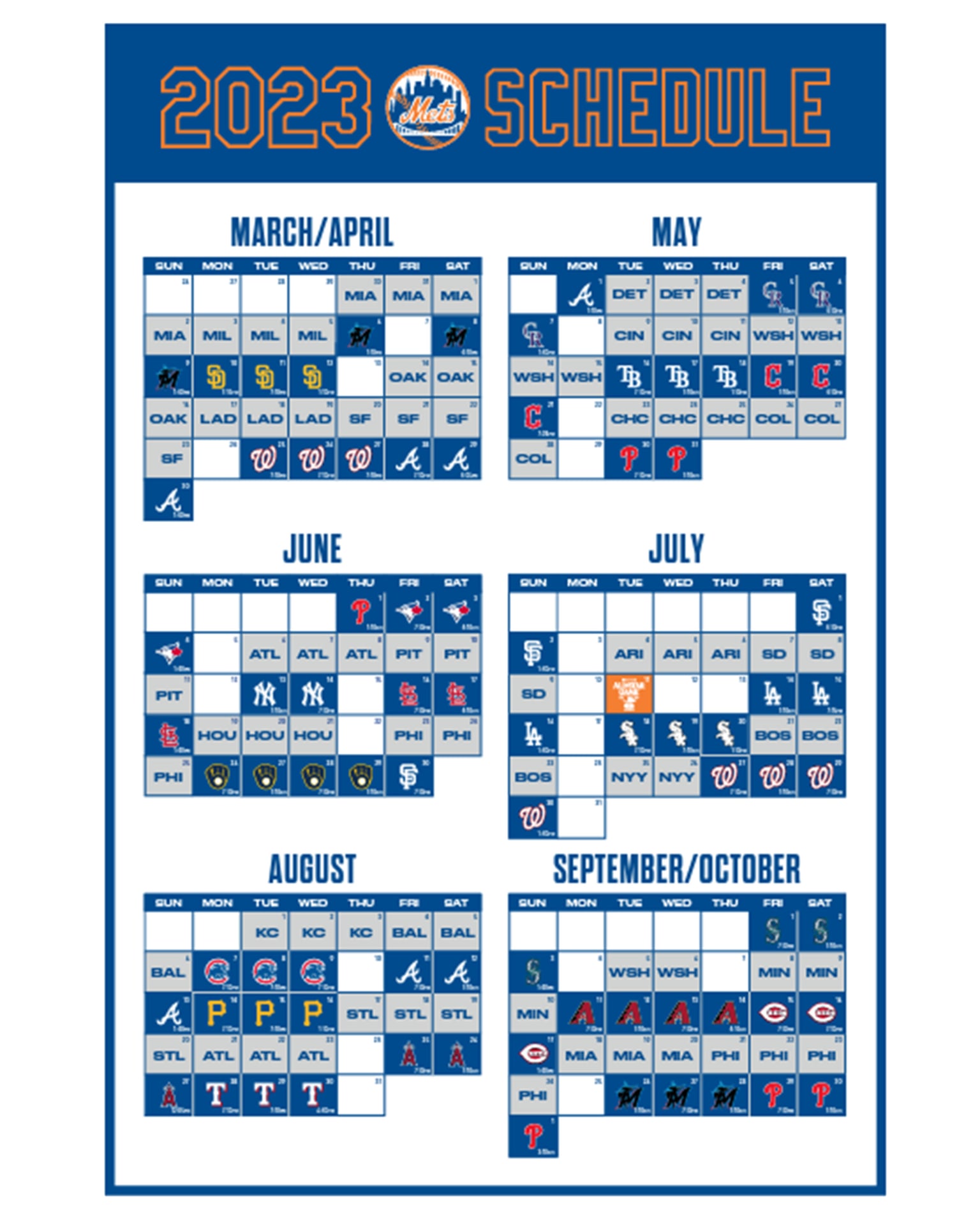 Printable Schedule | New York Mets