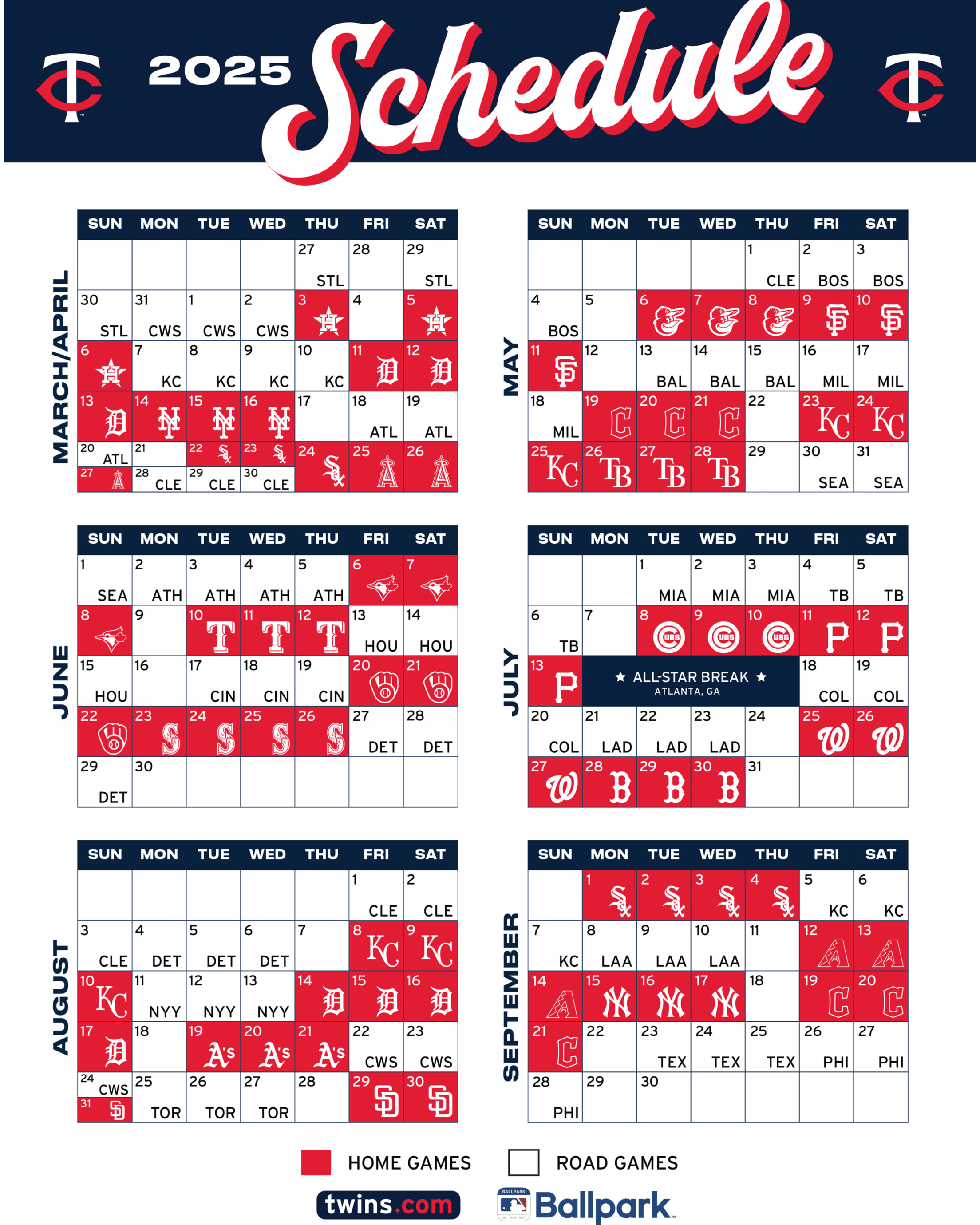 Printable Schedule | Minnesota Twins