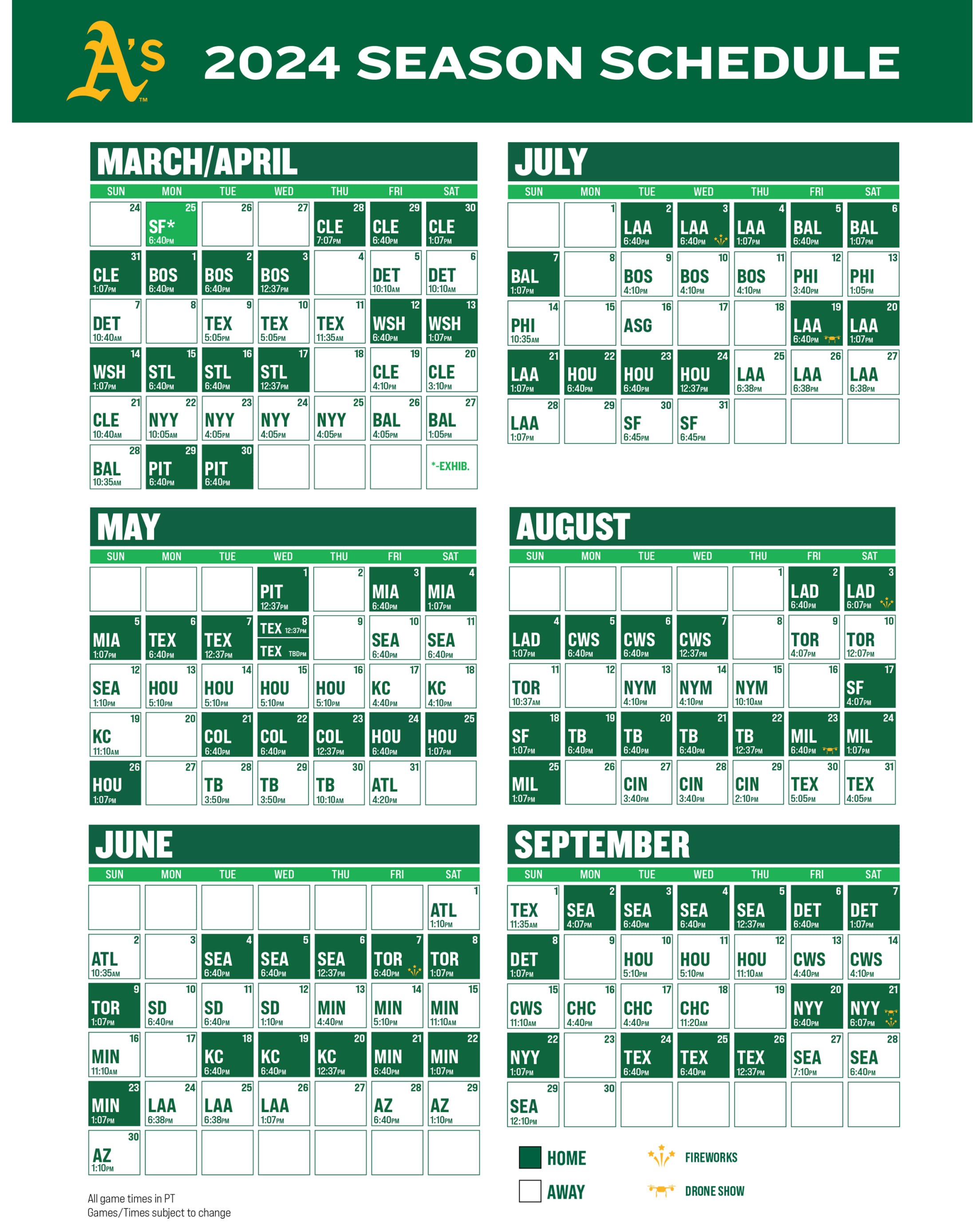 Printable Schedules | Oakland Athletics