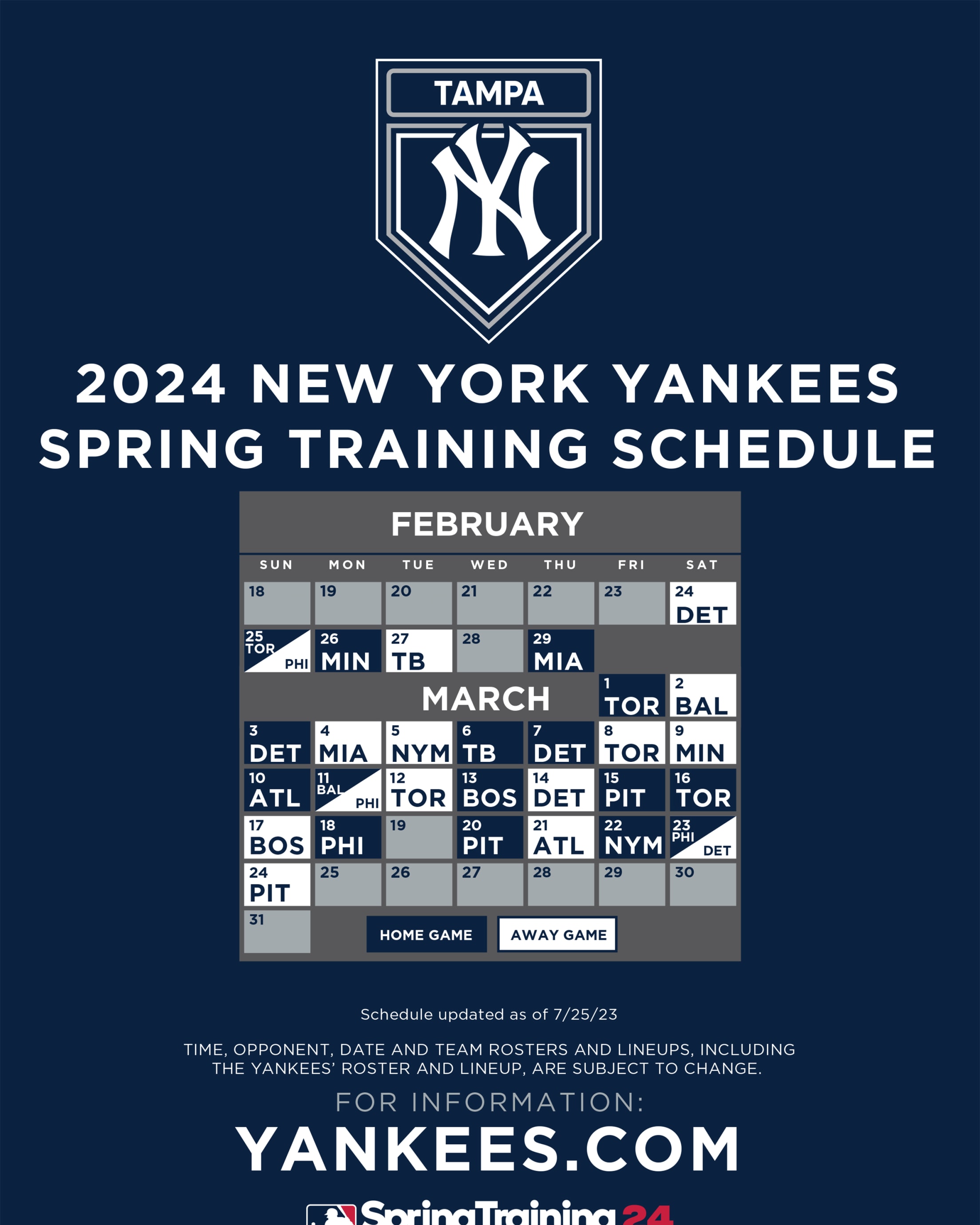 New York Yankees Spring Training Schedule 2024 Gena Pegeen