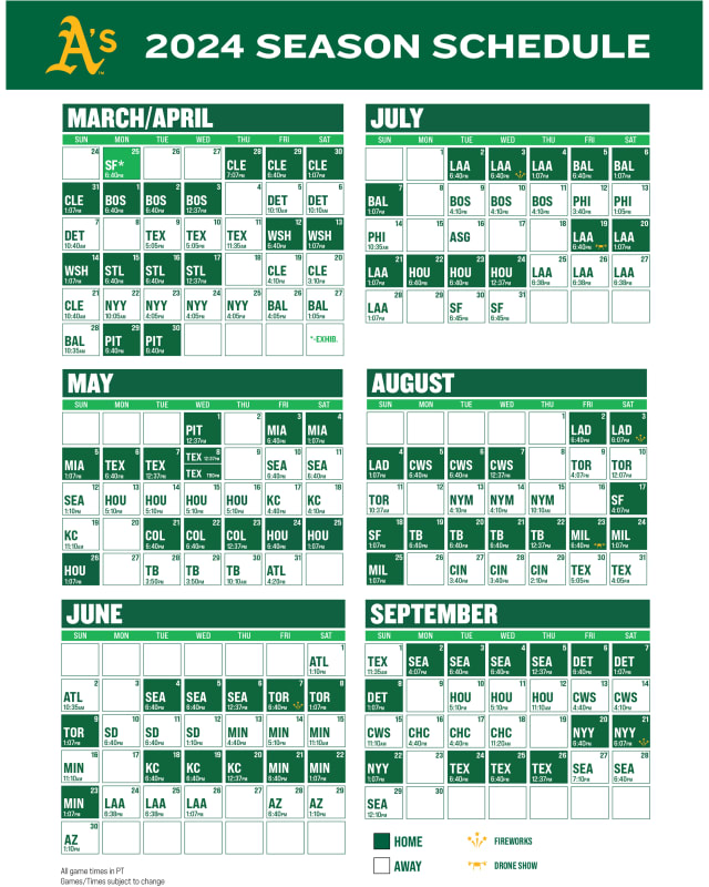 Printable Schedules | Oakland Athletics