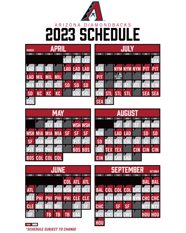 Printable Schedule  Arizona Diamondbacks