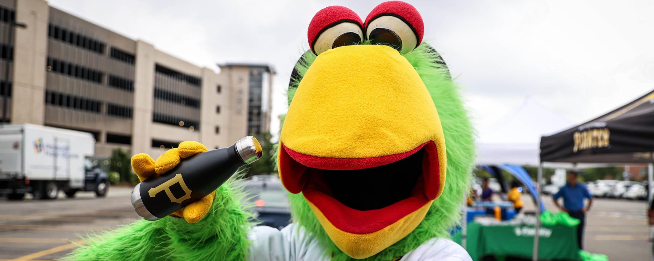 The mascot of the Pittsburgh Pirates, the Pirate Parrot, wears a Pride